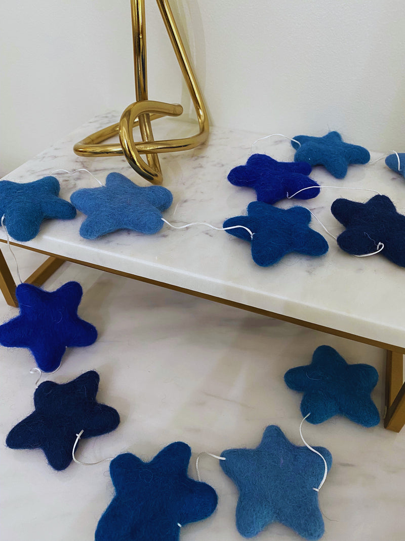 Blue Felted Stars Garland