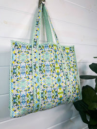 Quilted Bag | Quilted Tote Bags  | Aqua Shopping Tote Bag