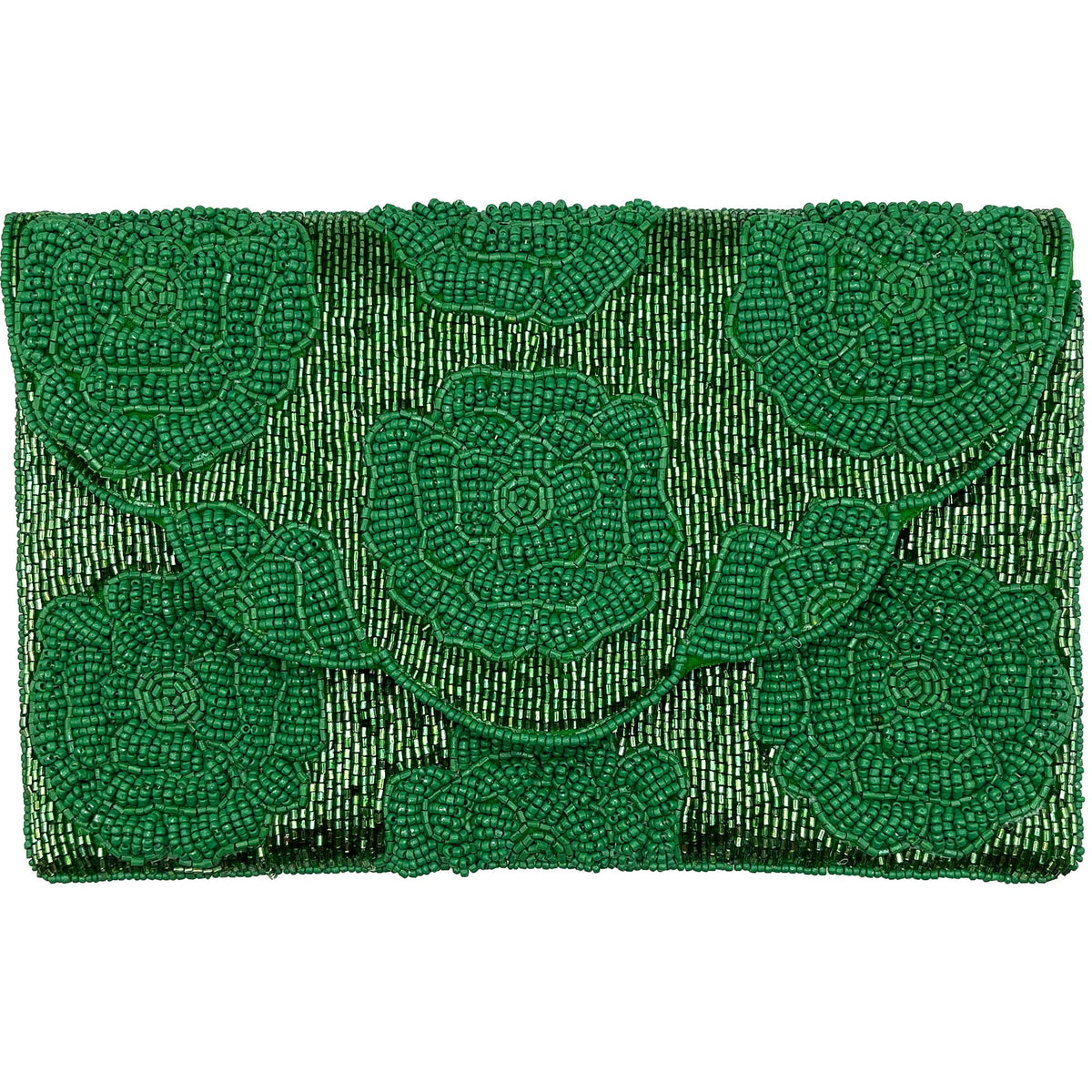 Green Floral Beaded Clutch Bag