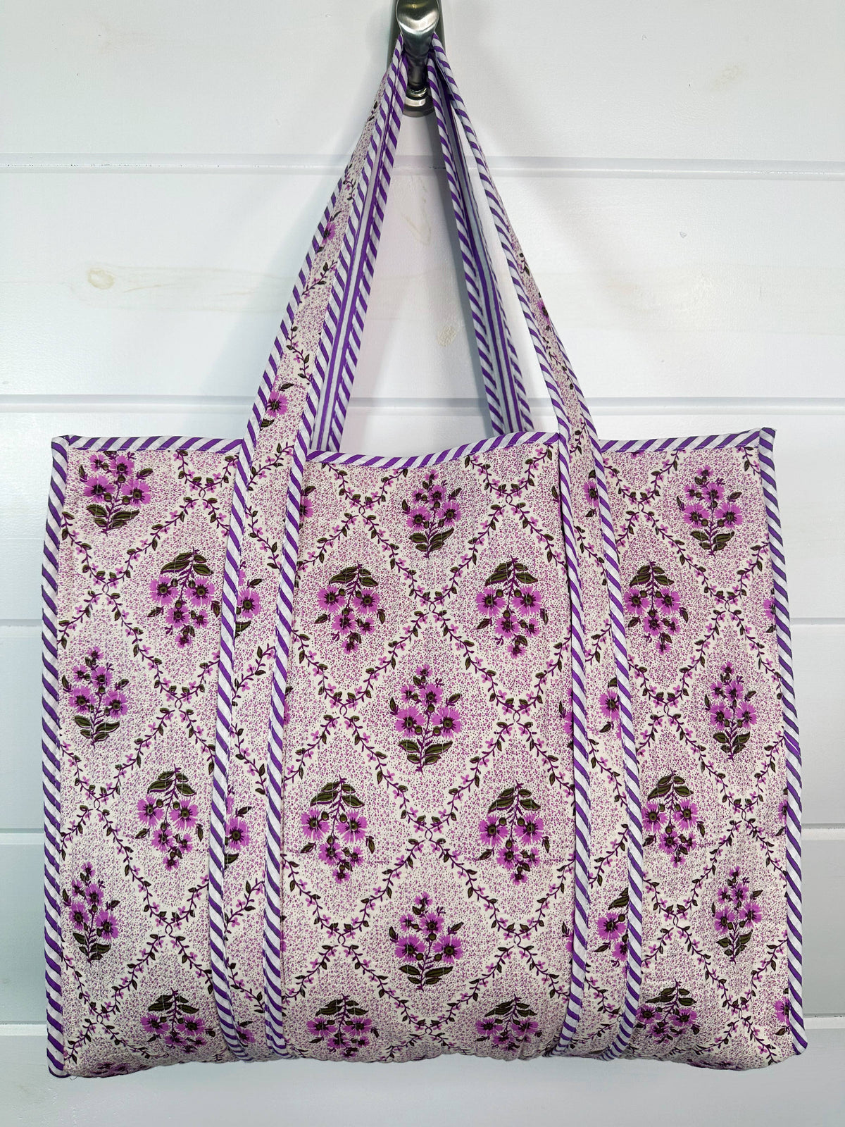 Quilted Tote Bag | Purple Floral Bag | Large Shopping Tote