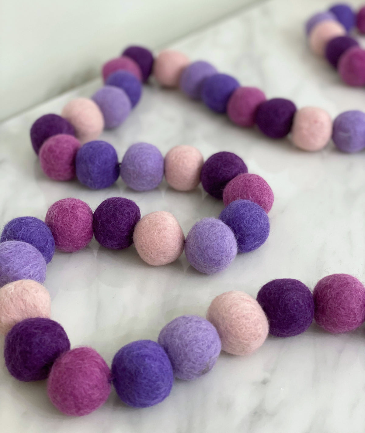 Purple Felted Ball Garland