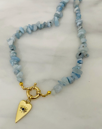 Evil Eye Aquamarine Charm Necklace