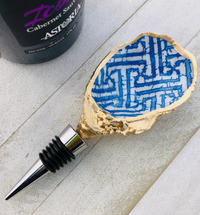 Blue Trellis Print Oyster Shell Wine Stopper