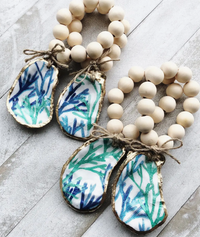 Seagrass Print Oyster Shell Napkin Rings- Set of 6