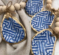 Blue Trellis Print Oyster Shell Napkin Rings- Set of 6