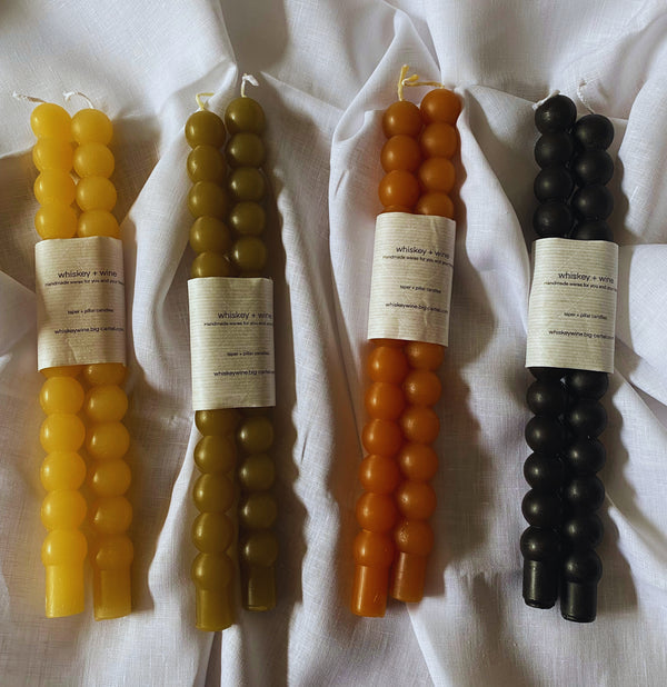 Natural Beeswax Bauble Taper Candles Set of 2