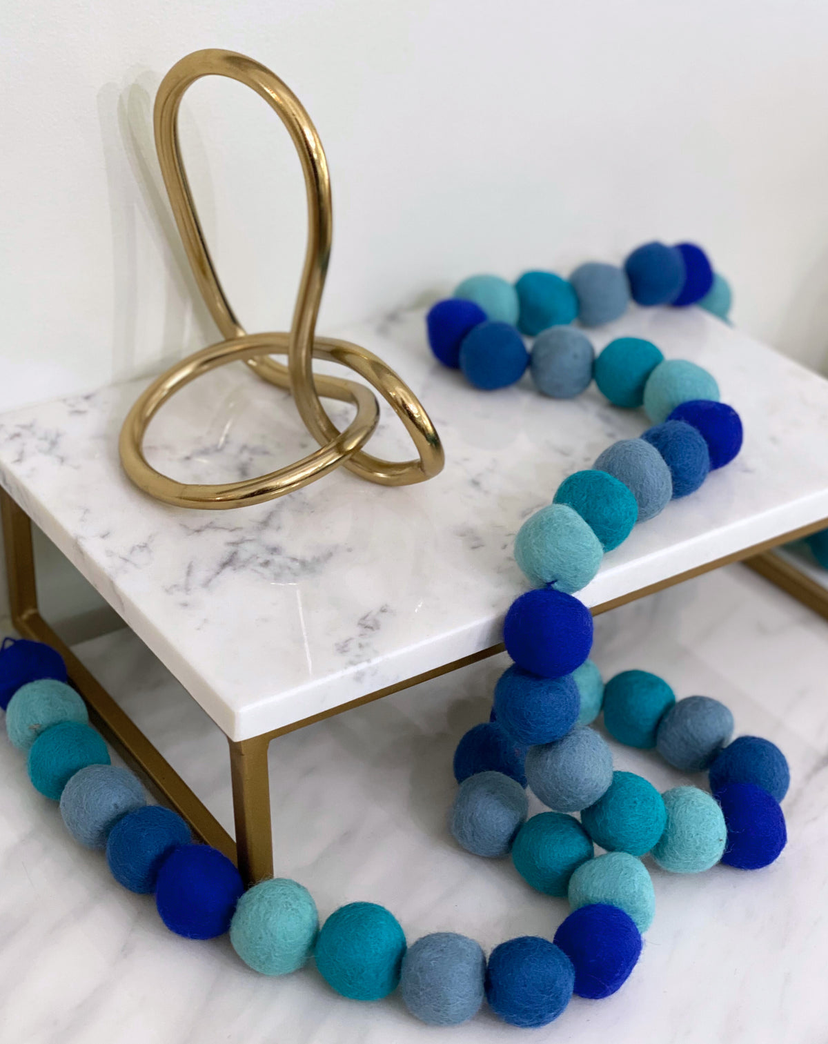 Blue Felted Ball Garland