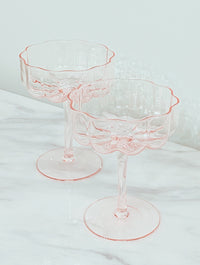 Set of 2 Pink Wavy Flower Coupe Glasses