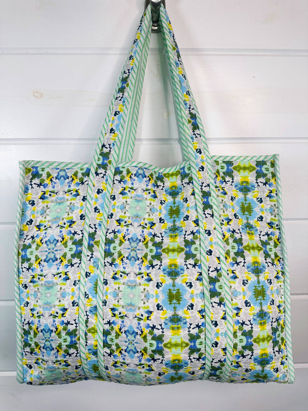 Quilted Bag | Quilted Tote Bags  | Aqua Shopping Tote Bag