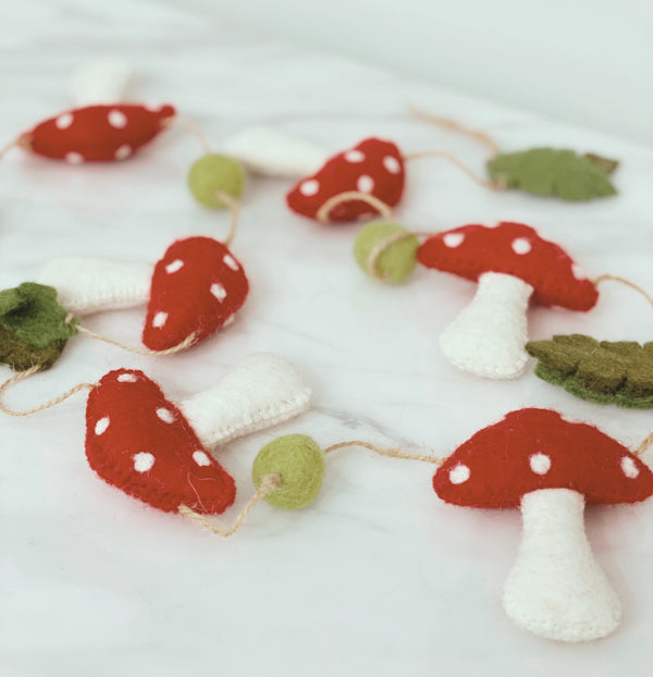 Whimsical Mushroom Felt Garland