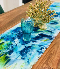 Hand Dyed Linen Table Runner- Poseidon