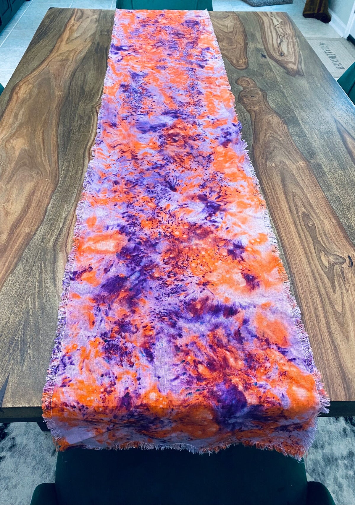 Clemson Tigers Orange + Purple Hand Dyed Linen Table Runner