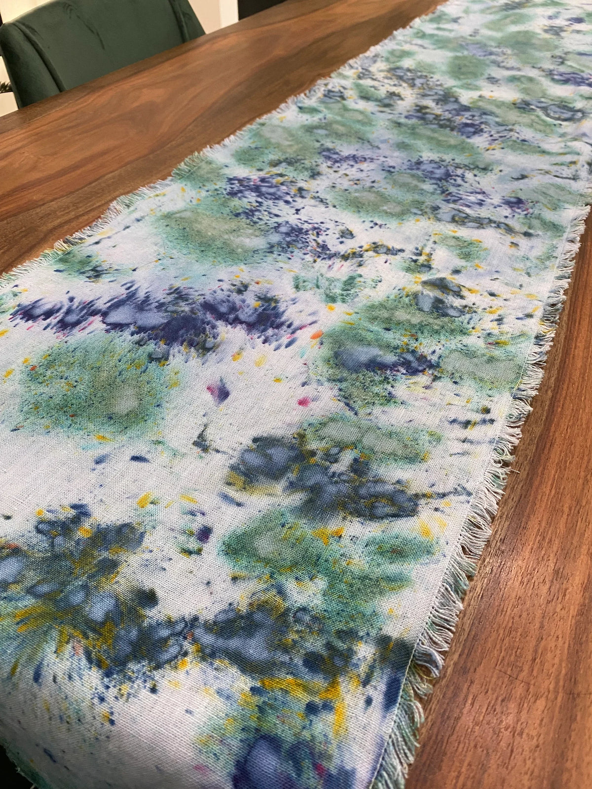 Hand Dyed Linen Table Runner- Seaspray