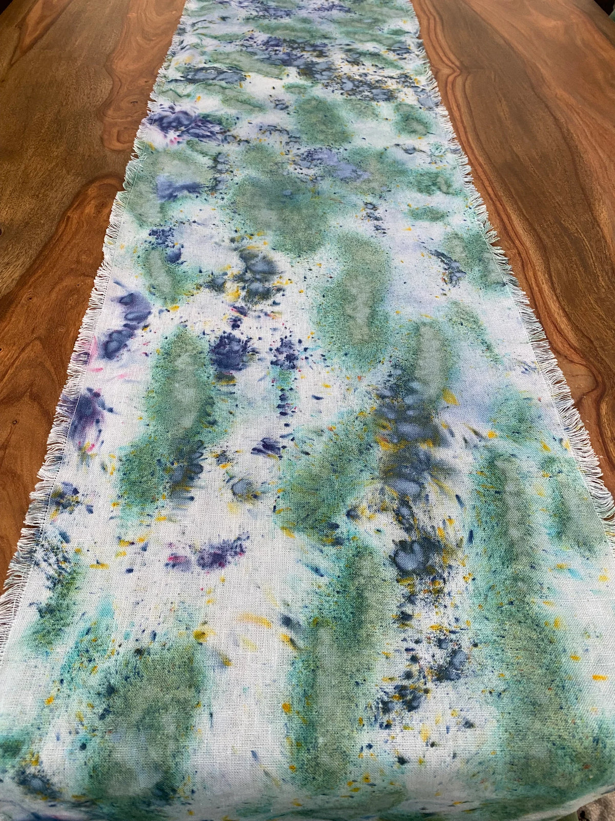 Hand Dyed Linen Table Runner- Seaspray