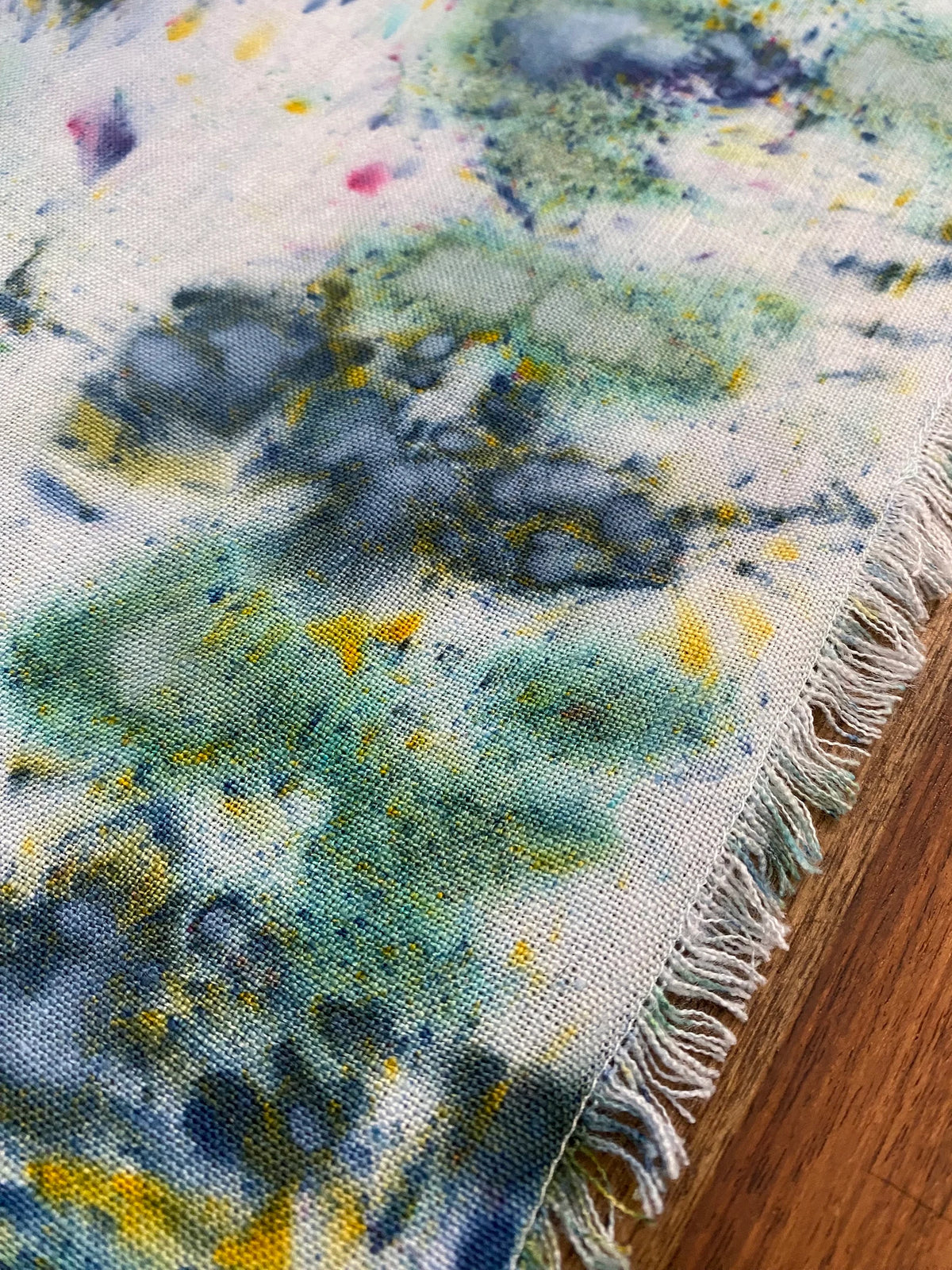 Hand Dyed Linen Table Runner- Seaspray