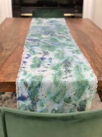 Hand Dyed Linen Table Runner- Seaspray