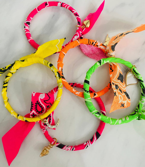 Neon Bandana Charm Bangle Bracelets