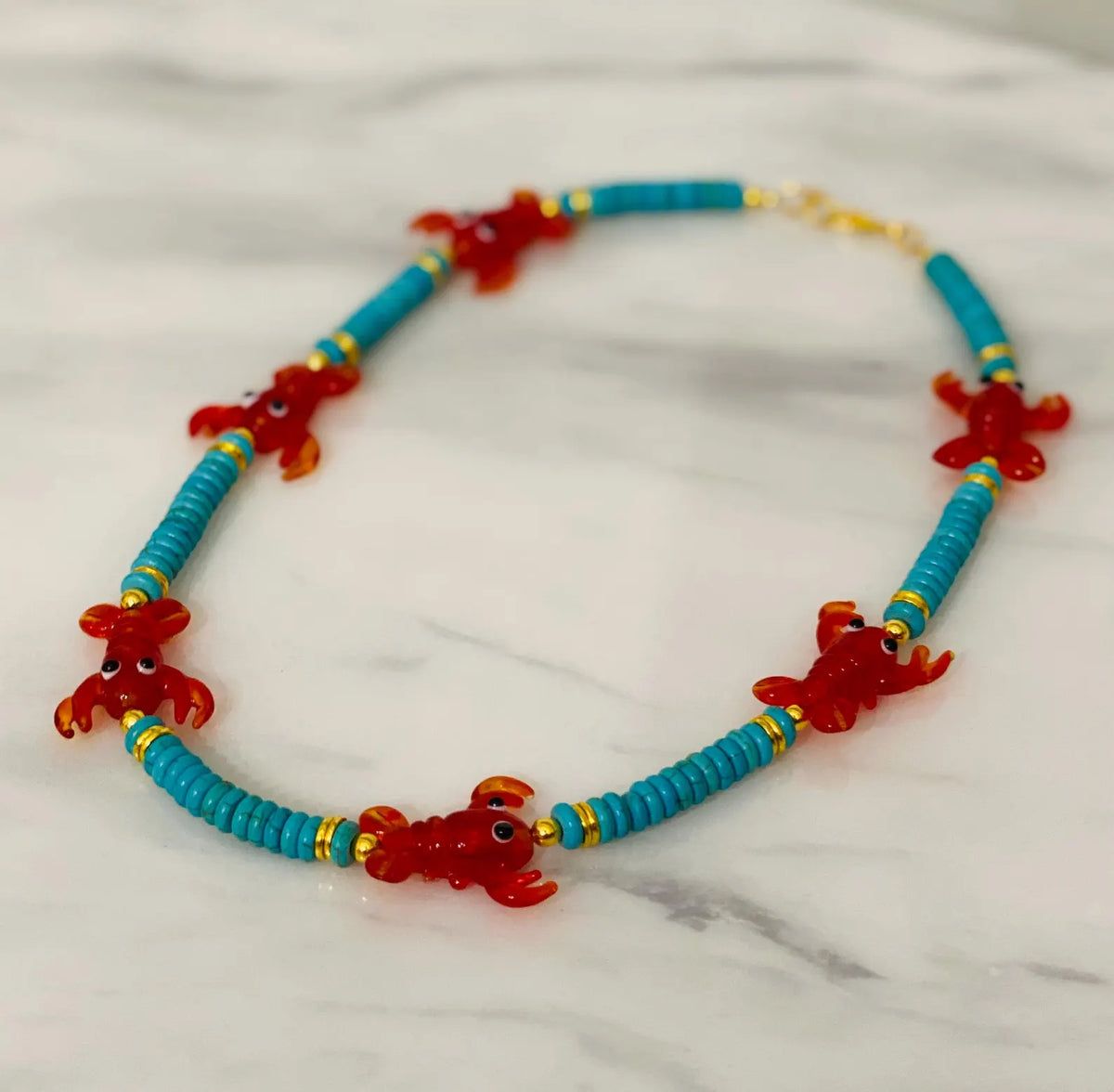 Lobster + Turquoise Beaded Necklace