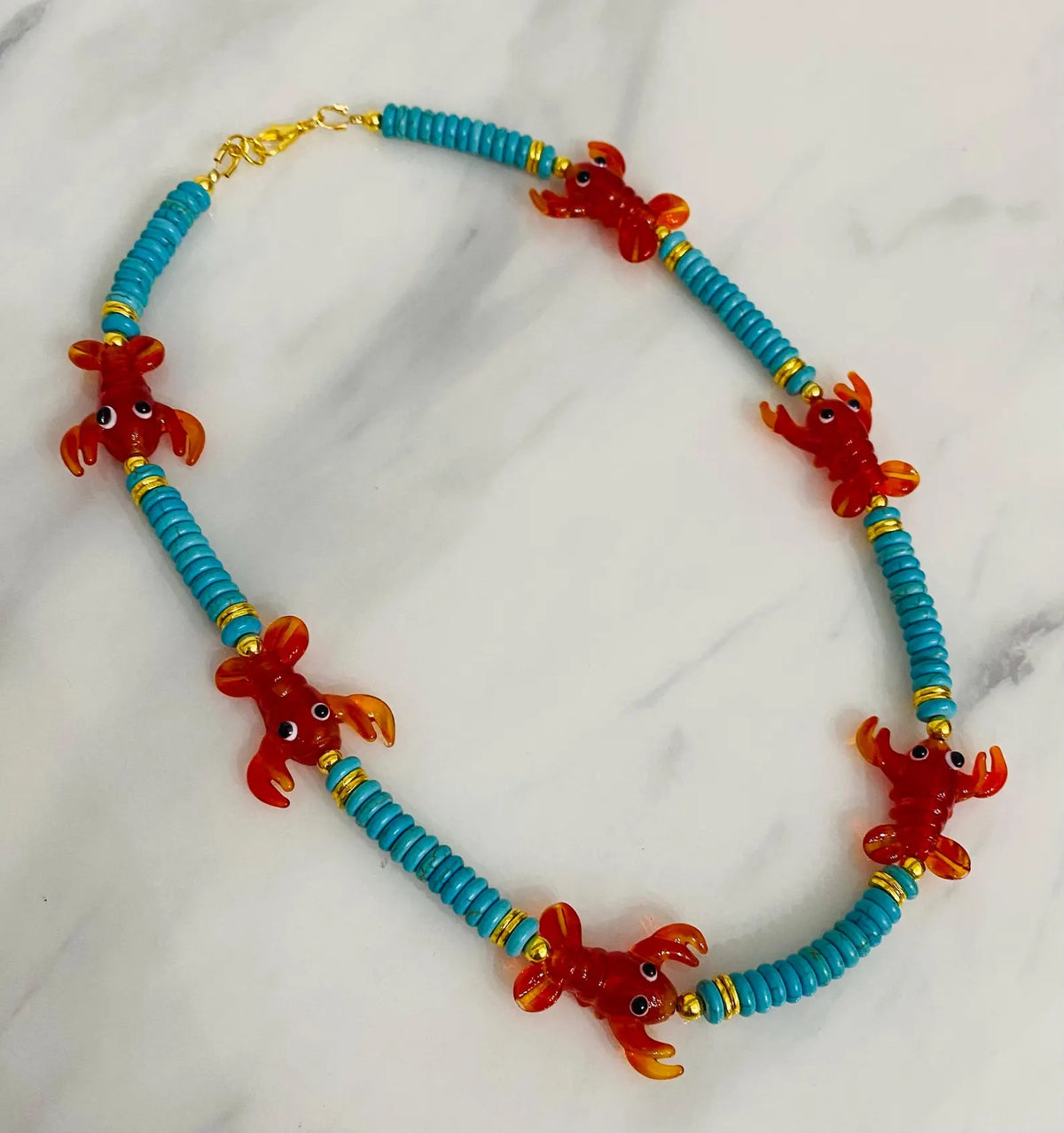 Lobster + Turquoise Beaded Necklace