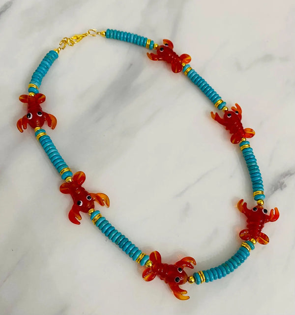 Lobster + Turquoise Beaded Necklace