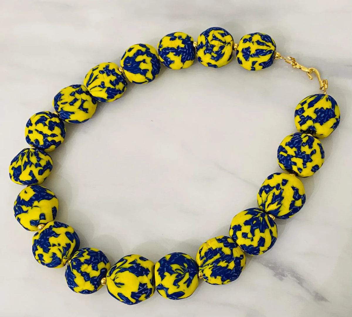 Blue + Yellow Beaded Recycled Glass Necklace