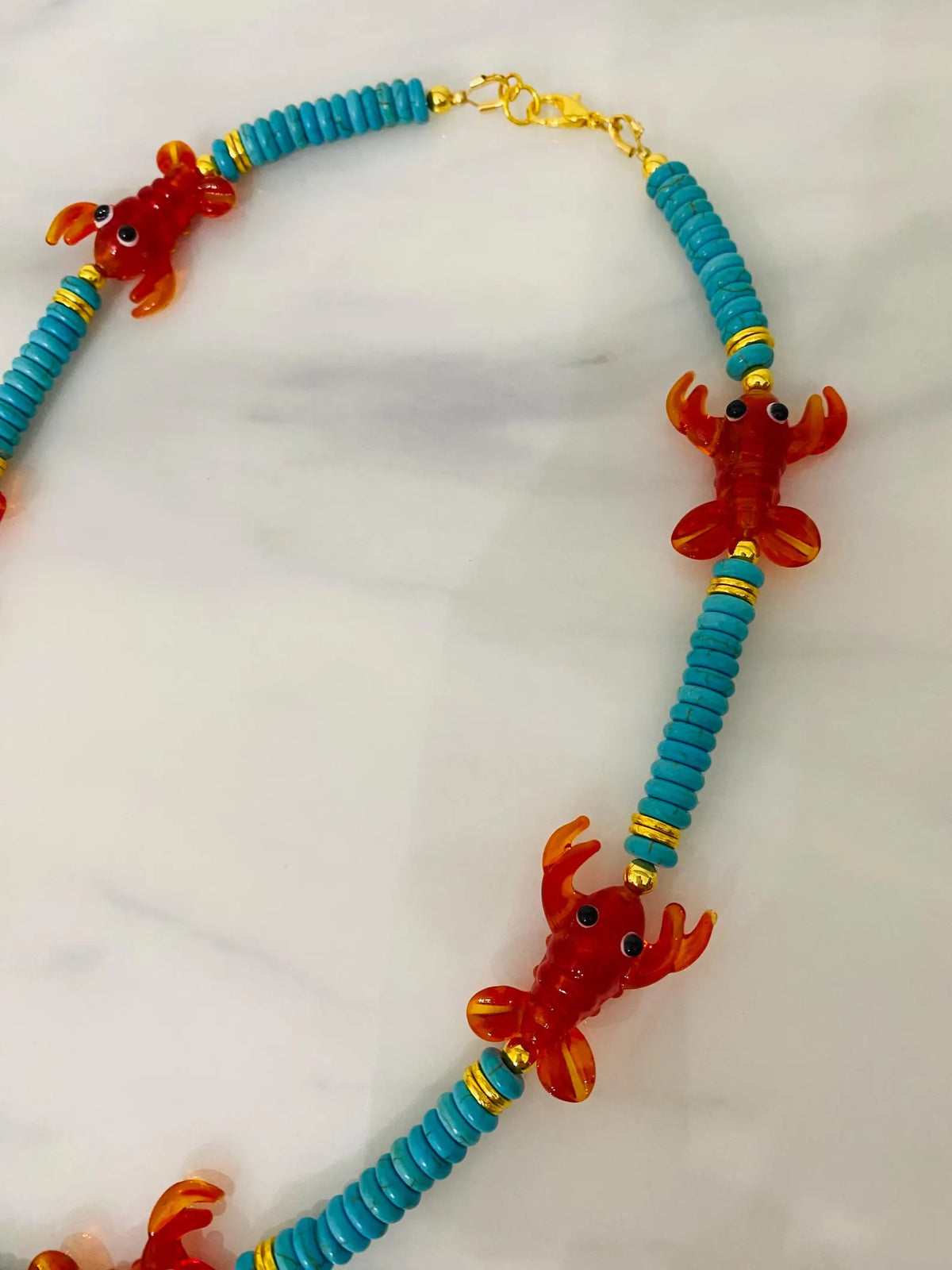 Lobster + Turquoise Beaded Necklace